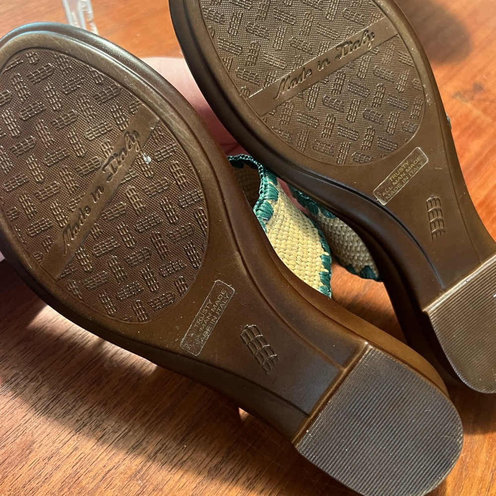 Italian Shoemakers Brown and Tan Sandals with Decorative Fabric Band - Picture 6 of 6